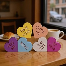 6 PCS Heart Wall Decor, Wooden Signs Set Valentine's Day Decorations with
