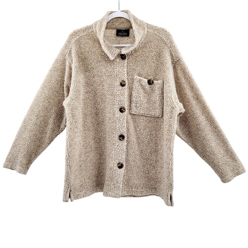Vintage Kaimiloa Tan Fleece Fuzzy Button-Up Sweater Jacket Sz S Made in the USA