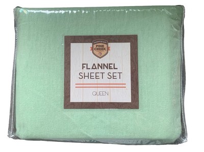 Pine Creek Flannel Queens Size Sheet Set 100% Cotten Celadon Green