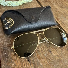 Vintage Bausch & Lomb BL Gold Tone Aviator Sunglasses Ray Ban Leather Case 14K