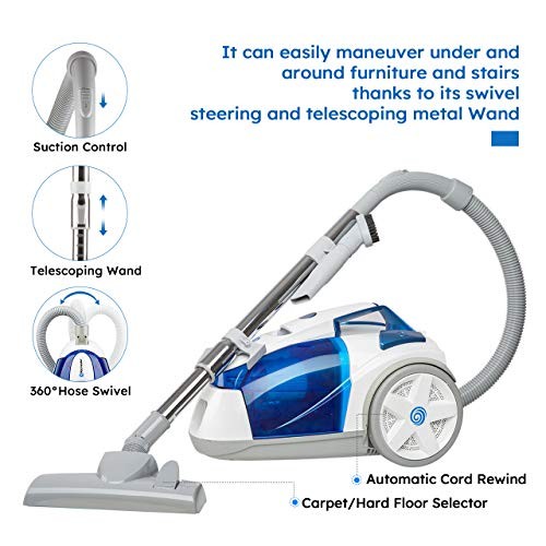Vacmaster Bagless Canister Vacuum Portable Cyclonic Corded White 