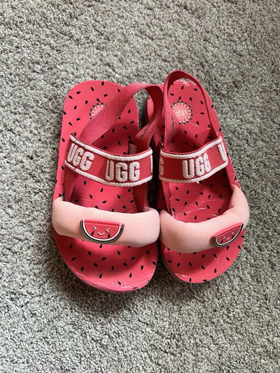 UGG Zuma Sling Little Girls Size 11 Slide Watermelon Pink Fruit