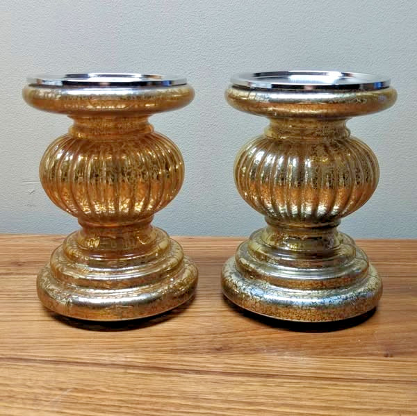 DEFECT-READ! Set of 2 Lit Candle Holder Pedestals & Mirror Inserts by Valerie