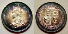 Great Britain 1 Shilling *1887* *AU, near BU* *gorgeous rainbow tone*