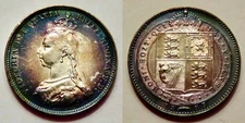 Great Britain 1 Shilling *1887* *AU, near BU* *gorgeous rainbow tone*