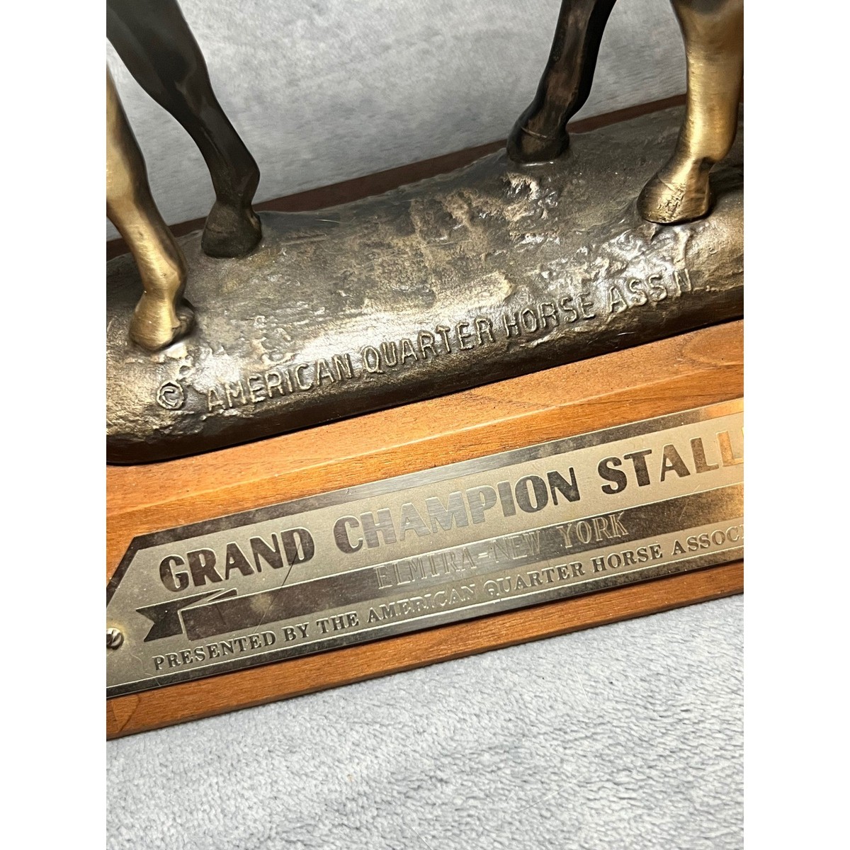 Vintage AQHA Grand Champion Stallion Horse Trophy Statue Wood Base