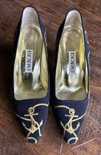 Escada Heels 7B MARGARETHA LEY Black Court Boutique Embroidered Gold Vintage