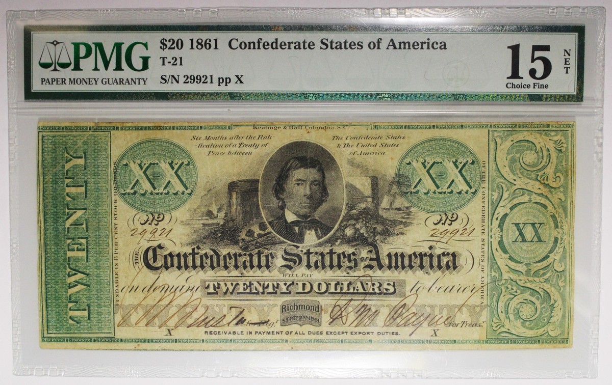 ☆たま☆T&A No.21 T-21 1861 $20 1861 Issues PMG Choice Fine 15 - Confederate Notes