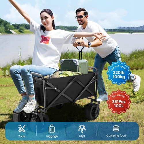 200KG Garden Trolley Heavy Duty Folding Cart Beach Camping Festival Wagon Truck - Picture 4 of 12