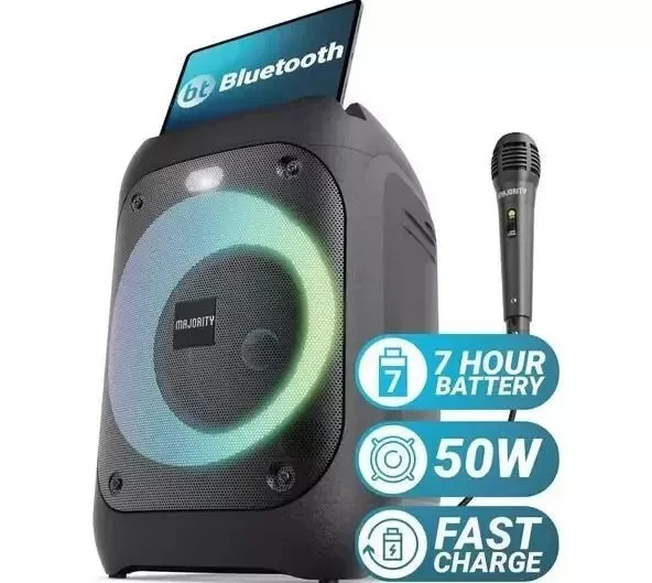 Karaoke Portable Bluetooth Speaker - Lights & Microphone -MAJORITY P100 -Black