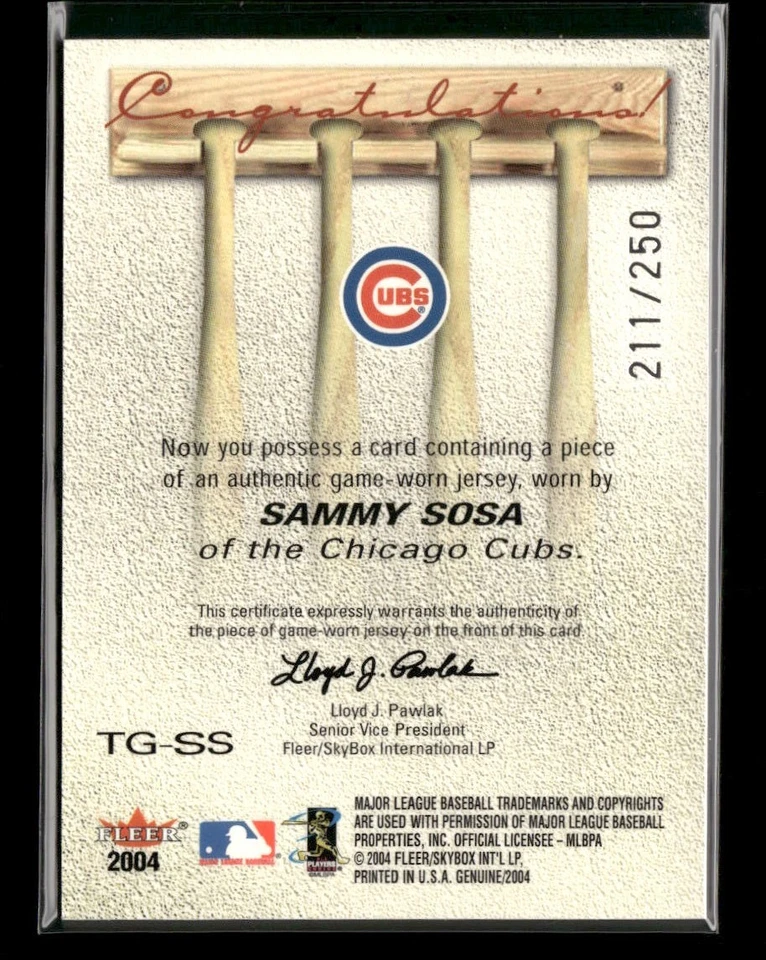 2004 Fleer Genuine Insider Tools of the Game Jersey #SS Sammy Sosa Jersey /250 - Image 2 of 2