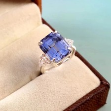 3.30Ct Emerald Cut Natural Tanzanite Diamond Wedding Ring 14K Solid White Gold 7