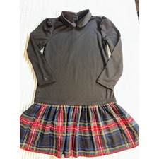 Ralph Lauren Polo Girls Dress Black Top Tartan Plaid Skirt Peter Pan Collar 8/10