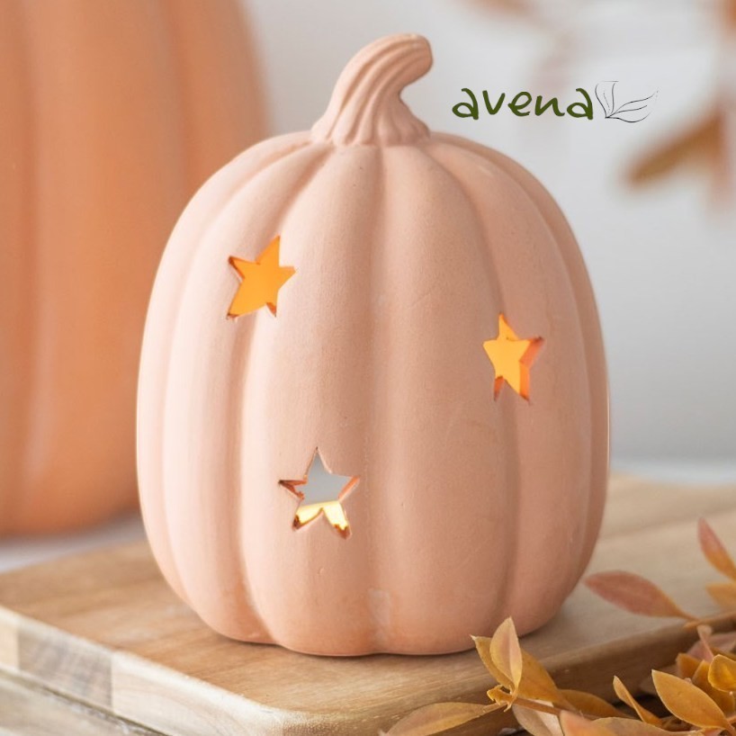 Terracotta Pumpkin Tealight Holder Autumn Seasonal Halloween Decor Large 14cm.