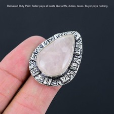 Valentines Deal Sterling Silver Rose Quartz Gemstone Statement New Ring Size 6.5