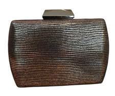 Small Gray Square Metallic Clutch Evening Bag Chain Crossbody Hard Shell New