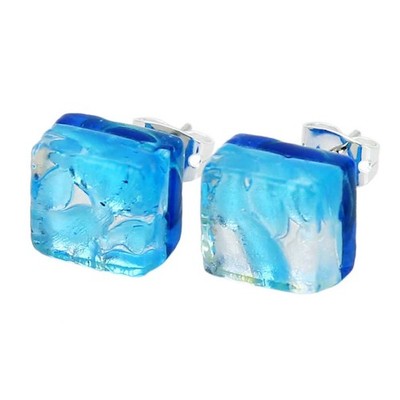 GlassOfVenice Murano Glass Venetian Reflections Square Stud Earrings - Aqua Silv