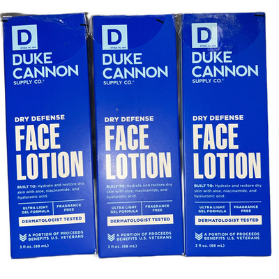 3x Duke Cannon Dry Defense Face Lotion 3oz Fragrance Free Gel Moisturizer NEW