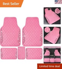 Universal Fit Waterproof Pink Leather Car Floor Mats With Sparkly Rhinestones Universal Fit Waterproof Pink Leather Car Floor Mats With Sparkly Rhinestones