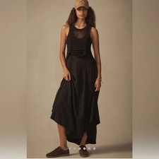 Daily Practice Anthropologie Black Forward Line Midi Dress Sz. MP Med Petite