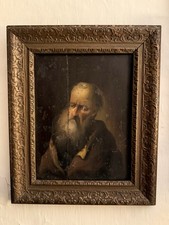 Antico dipinto ritratto olio su tavola C Dietrich continentale XVIII secolo