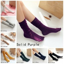 2 Pairs Women Girls Cotton Blend Five Finger Toe Socks Stockings Stripe Solid
