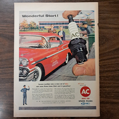1958 AC Spark Plugs With 1958 Impala Large Full Page Color Ad