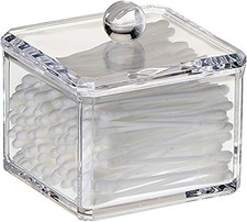 Stackable Square Acrylic Cotton Ball Holder Q-tip Holder Bathroom Swab Dispenser