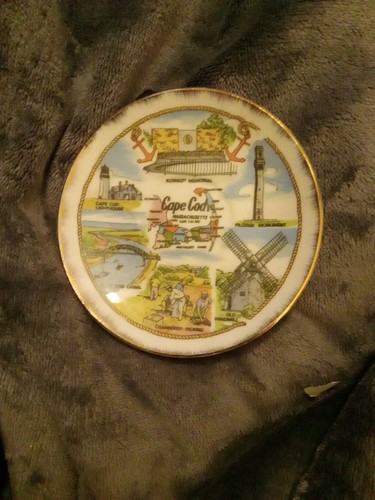 Vintage Souvenir Porcelain Dish Cape Cod Massachusetts Sites Attractions Bay MA