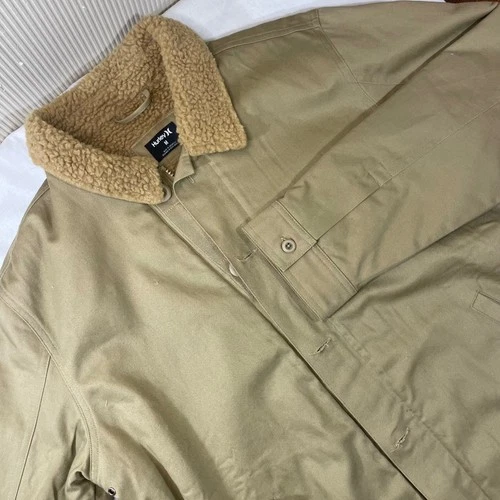 Hurley Mens Sherpa Fleece Lined Canvas Deck Jacket Tan Khaki M CD3466-283 - product listing photo