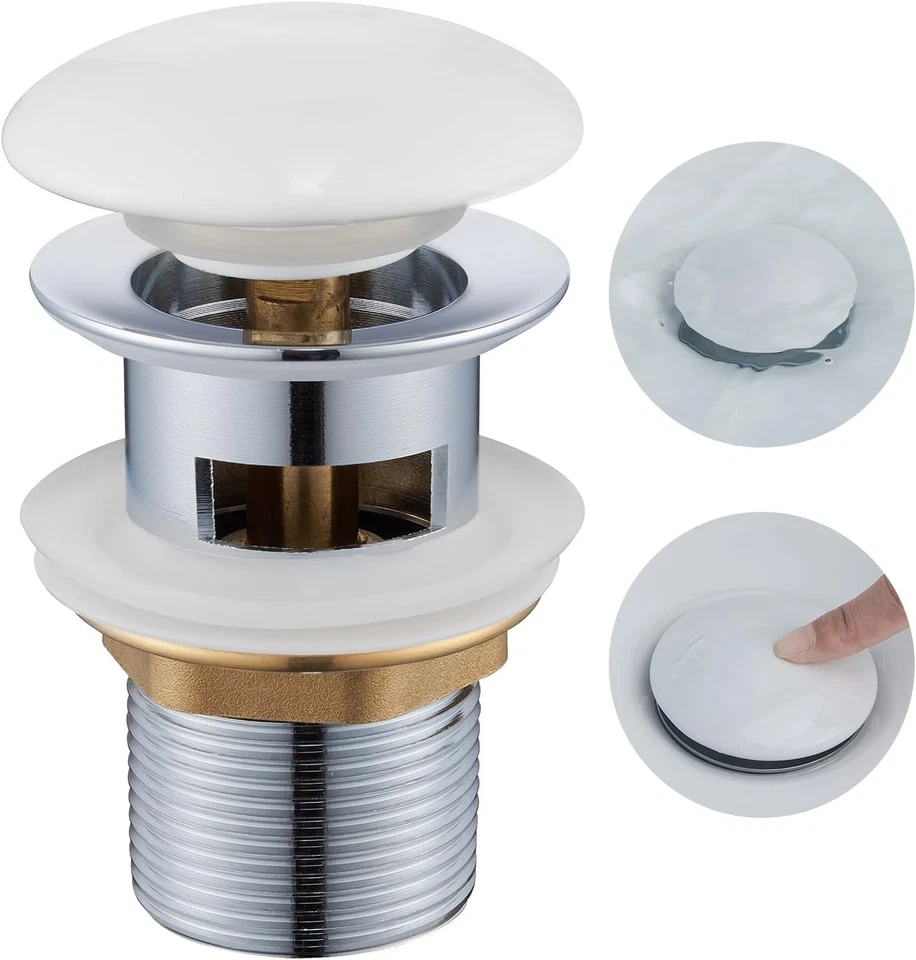 Ablaufgarnitur Waschbecken mit Überlauf Keramik Pop Up Ventil Weiß - Bild 3 von 4