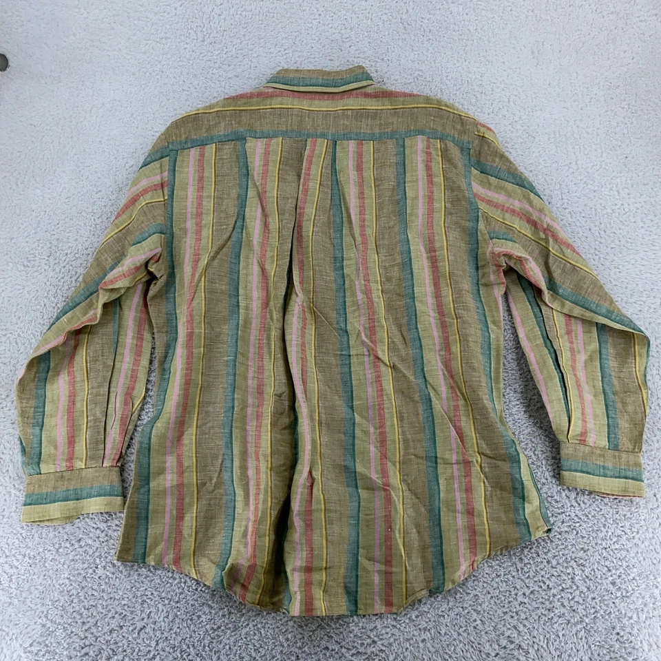 Paul Stuart Striped Linen Shirt Mens Large Multi Color Long Sleeve Button Up - Image 3 of 4