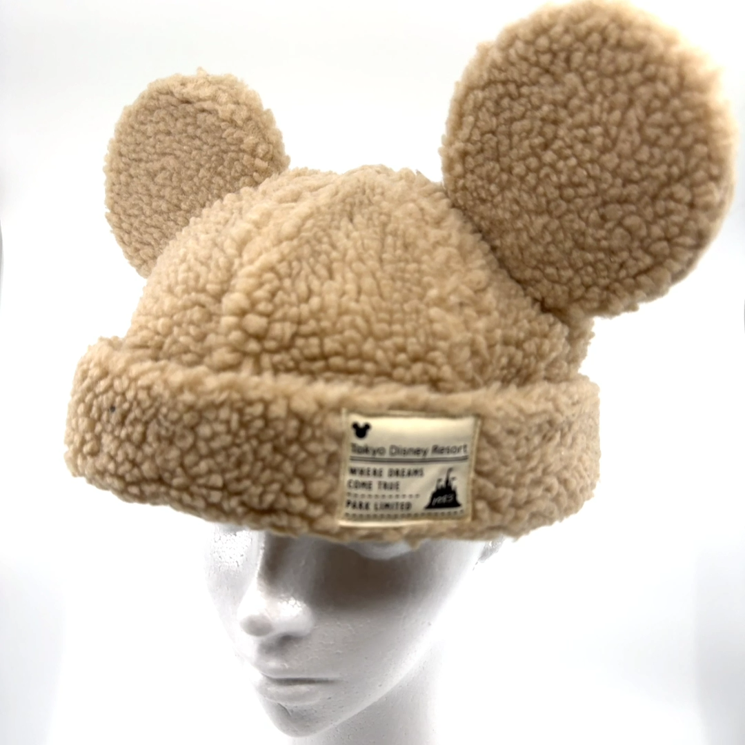 Tokyo Disney Resort Plush Fleece Mickey Ears Hat Beige 58 cm Adult