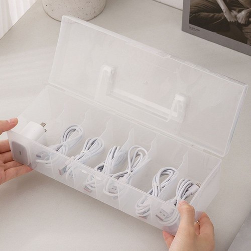 Flip Cover Desktop Organizer Dustproof Cable Container Charging Line - Photo 9/12