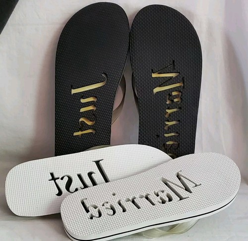 Vtg HIS AND HERS JUST MARRIED FLIP FLOPS Bridal Shower Decor Honeymoon Sz 13, 11
