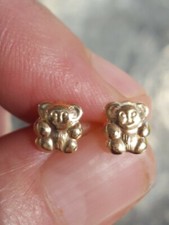 Teddy Bear Stud Earrings 14kt Solid Yellow Gold