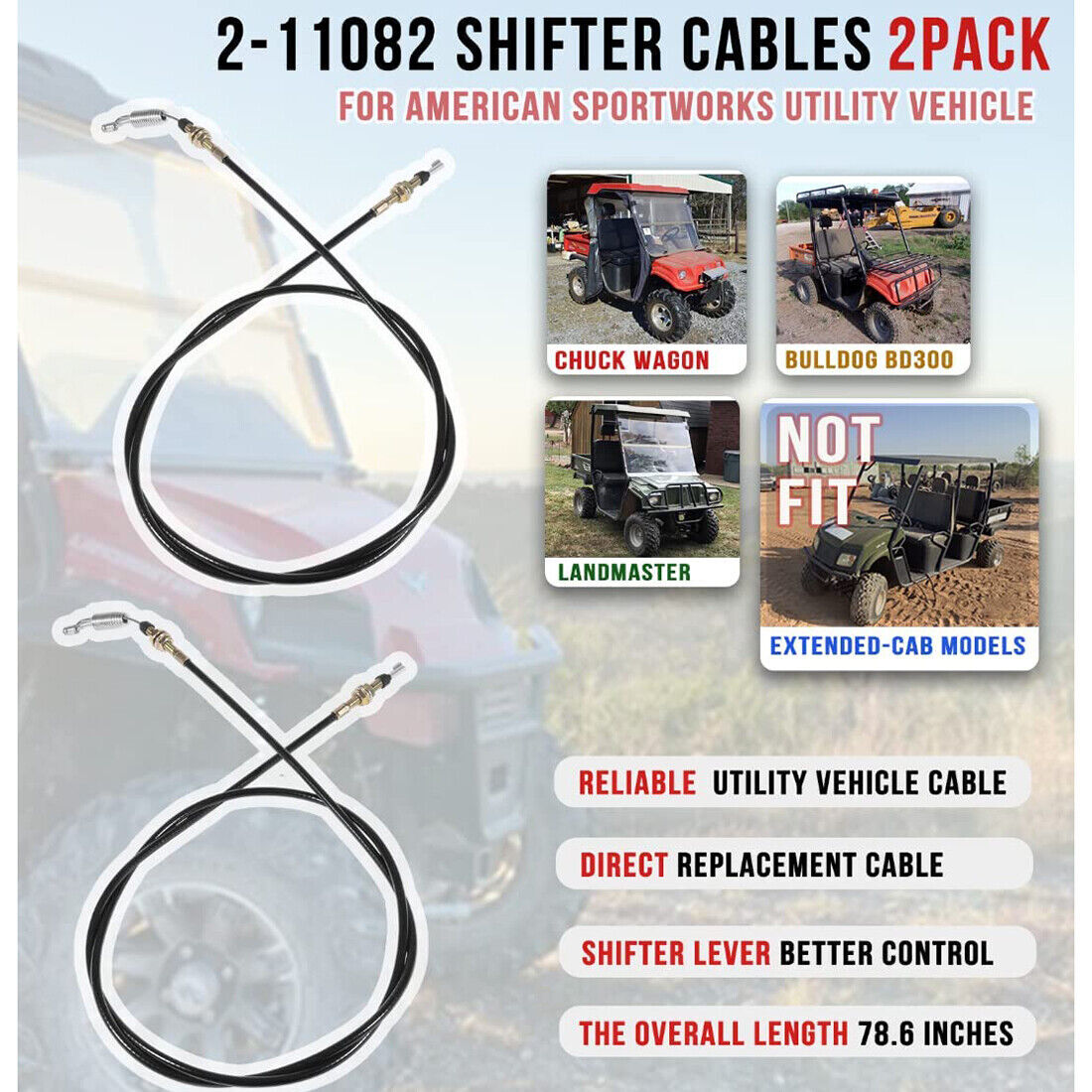 Cables Set of 2 Shifter for Chuck Wagon Trail Wagon 2-11082 American Land Master