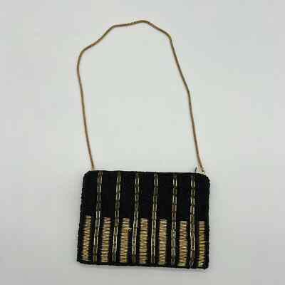 VTG Black and Gold Beaded Purse