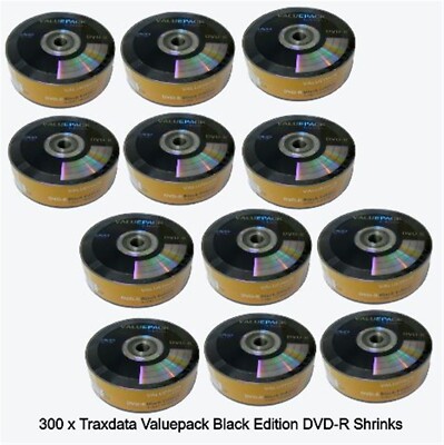 300 x Traxdata ValuePack Black Edition DVD-R Speed 8x Disc 4,7GB Logo Shrinks