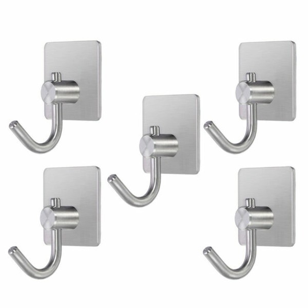 5pcs Heavy Duty Wall Hooks Stainless Steel Traceless Stick Hook for