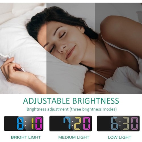 Digital LED Desk Alarm Clock Large Mirror Display USB Snooze Temperature Mode - Picture 3 of 25