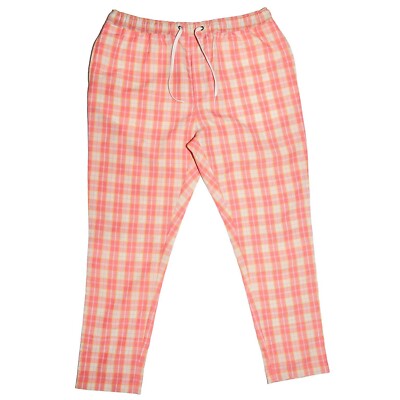 Mens Joggers Drawstring Pants Pink Beige Plaid Loose Harem