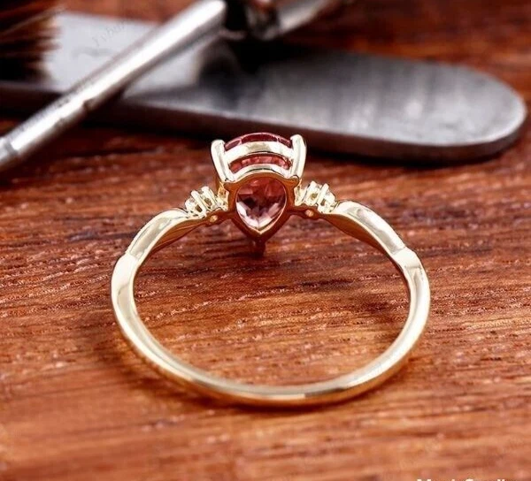 18K Gold Plated Sterling Silver Natural Pink Tourmaline Anniversary Ring for Her - Image 2 of 4