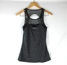 Lorna Jane Tank Top Women Small Gray Black Mesh Open Back Athletic Running Gym