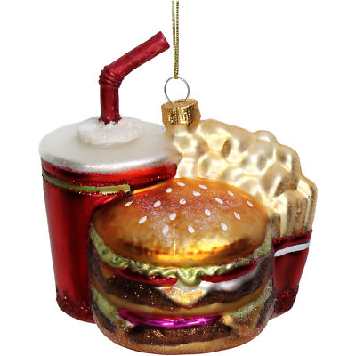Christbaumschmuck Glas 10,7cm Fast Food Menü Figur Handbemalt mit Glitzer