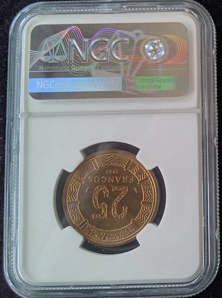 **GEM BU MS66 TOP POP** 1985 Equatorial Guinea 25 Francos -Aluminum Bronze km#60 - Image 3 of 4