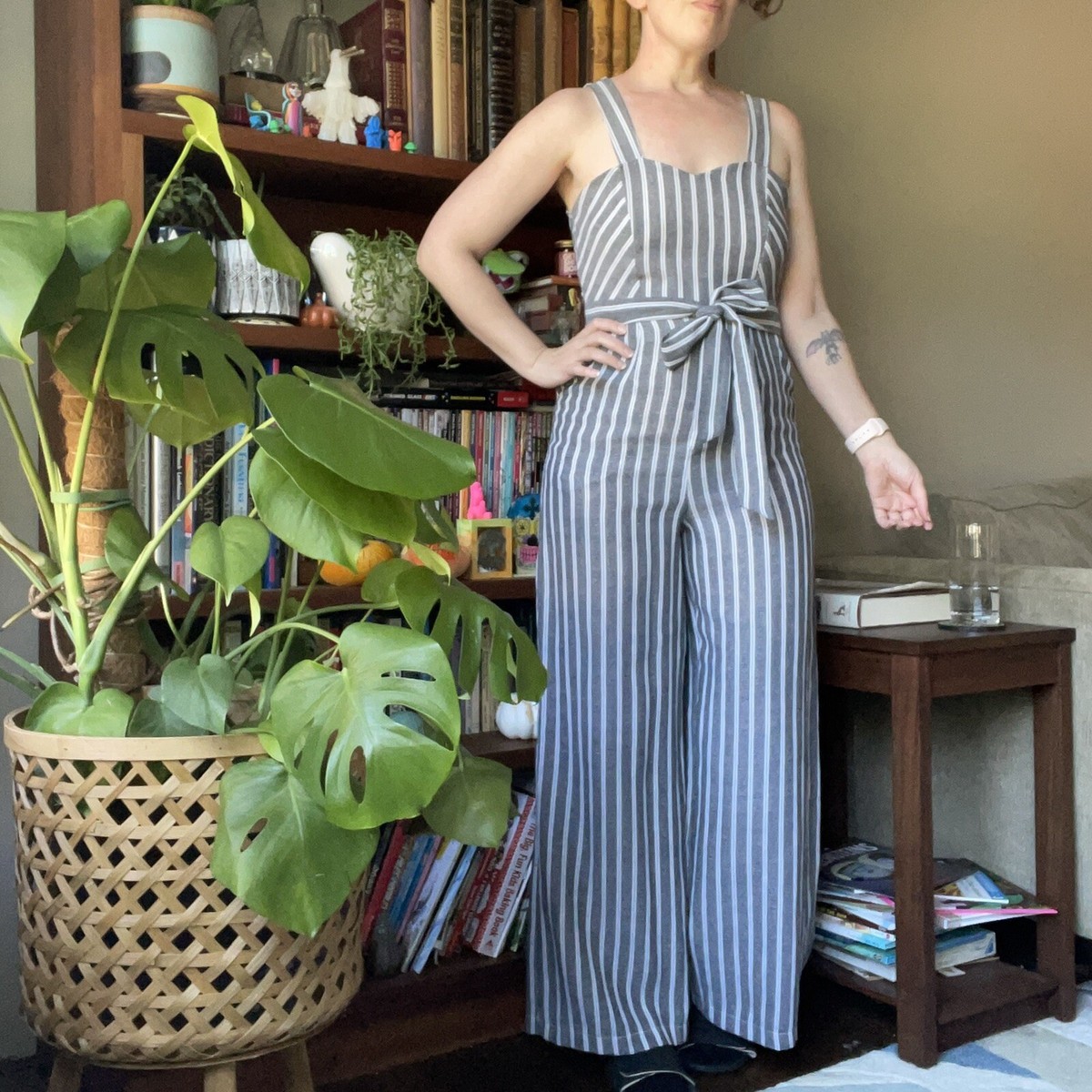 black white striped jumpsuit romper Melloday UK