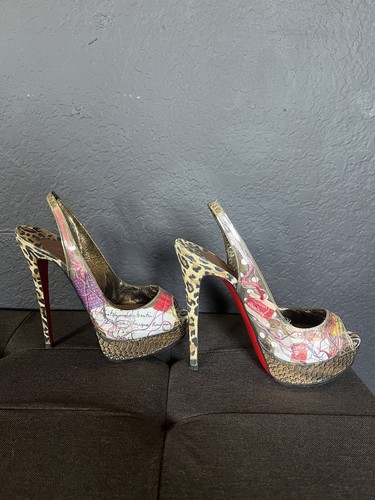 Christian Louboutin PVC Printed Cheetah Print Slingback Pumps US 8 EU 39 1/2