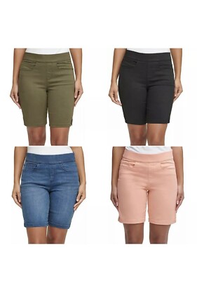   DKNY Jeans Pull On Bermuda Short Stretch Denim Elastic Waistband Faux Fly C1