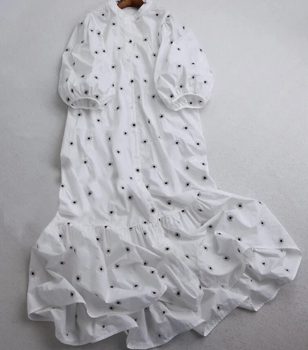 ZARA OYSTER WHITE PUFF SLEEVE MARIE FLORAL EMBROIDERED POPLIN RUFFLED MIDI DRESS - Picture 23 of 24